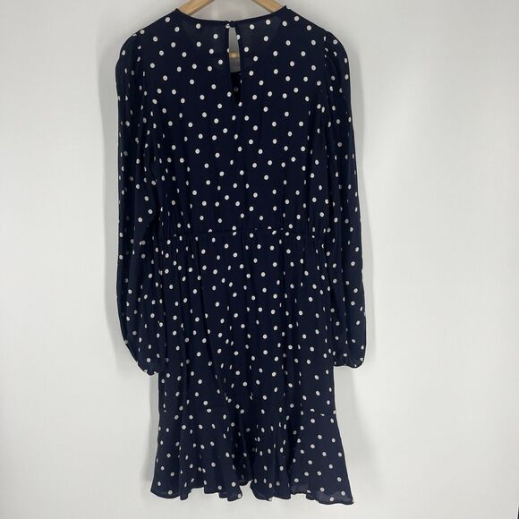 Boden Mini Dress Size 8 Women Navy Pleated Peplum Long Sleeve Polka Dot Print - Picture 5 of 8